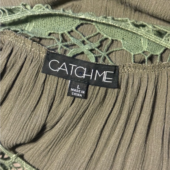 Chic Olive Midi Dress with Lace Accent - Picture 2 of 6